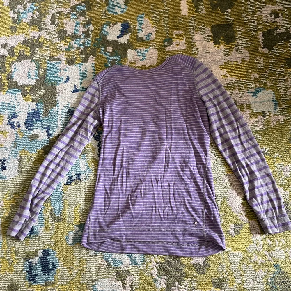 Smartwool Lavender and White Striped Long Sleeve Tee - Picture 1 of 2